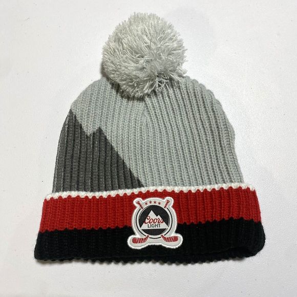 Coors Light Detroit Red Wings Beanie Gray Knit Poof Ball NHL Hat Cap - Picture 1 of 4
